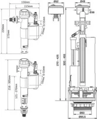 Mécanisme complet à double poussoir auto-ajustable avec robinet réversible
