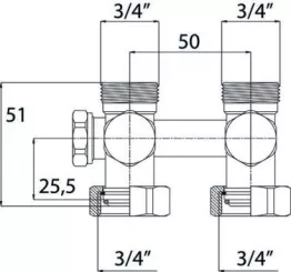 Vanne en H monotube/bitude raccordement au sol 3/4EK-20/27