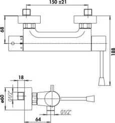 Thermostatique de douche à levier médical PMR 