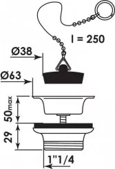 Bonde de lavabo plastique à bouchon avec chaînette
