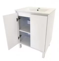Meuble ODESSA sur pieds 2 portes 60cm blanc miroir affleurant