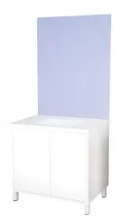 Meuble ODESSA sur pieds 2 portes 80cm blanc miroir affleurant
