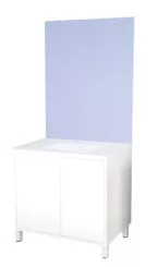 Meuble ODESSA sur pieds 2 portes 80cm blanc miroir affleurant