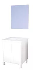 Meuble ODESSA sur pieds 2 portes 60cm blanc miroir suspendu