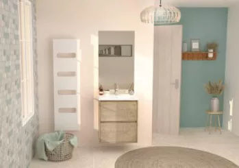 Meuble ODESSA à suspendre 2 tiroirs 80cm bois miroir affleurant
