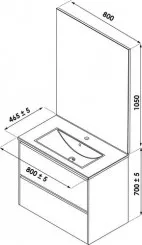 Meuble ODESSA à suspendre 2 tiroirs 80cm bois miroir affleurant