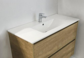 Meuble ODESSA à suspendre 2 tiroirs 80cm bois miroir affleurant