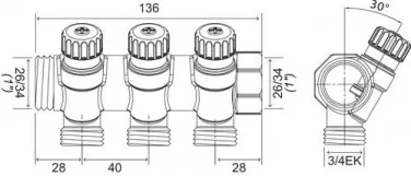 Collecteur avec vannes 3 départs EASY LOCK départ 3/4EK arrivé 26/34