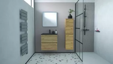 Meuble OSLO à suspendre 2 tiroirs 60cm bois avec vasque noire