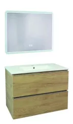 Meuble OSLO à suspendre 2 tiroirs 80cm bois avec miroir LED ATHENES