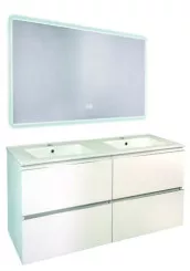 Meuble OSLO à suspendre 4 tiroirs 120cm blanc mat avec miroir LED ATHENES