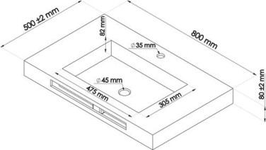 Plan vasque centrée à suspendre 80cm hoya