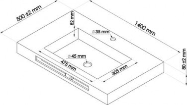 Plan vasque centree à suspendre 140cm hoya