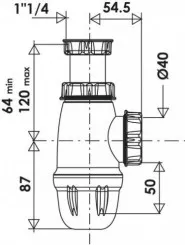 Siphon de lavabo grand culot réglable en hauteur ø40