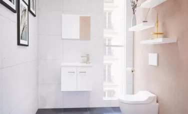 Meuble lave-mains de face blanc goia