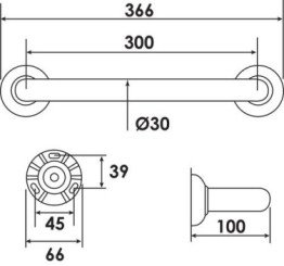 Barre de maintien droite blanche ø30 30 cm - PELLET