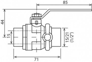 Vanne à sphère double mâle 15/21 à purge V490 à manette plate