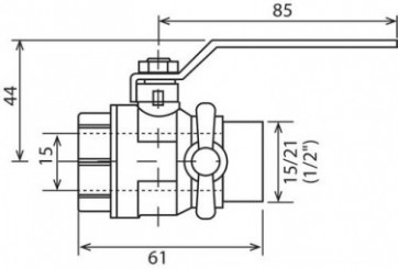 Vanne à sphère mâle femelle 15/21 à purge V490 à manette plate