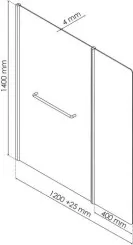 Pare-baignoire 2 volets 140x120cm verre trempe transparent