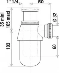 Siphon de lavabo ABS noir grand culot ø32 - VALENTIN