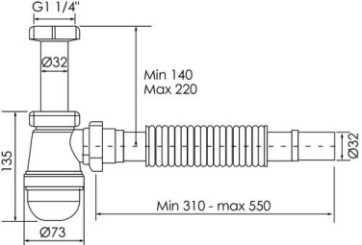 Siphon de lavabo ø32 avec flexible 
