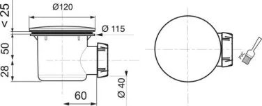 Bonde de douche horizontale universelle grand débit ø90 