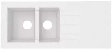 Évier à poser résine de synthèse 140cm 2 cuves blanc moucheté