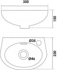 Lave-mains de face 35 x 23 x 15,5 cm
