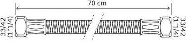 Flexible chauffage droit 700mm ø32 à 2 écrous tournants 33/42