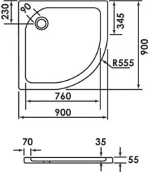 Receveur de douche quart de cercle 90 cm céramique - VILLEROY & BOCH