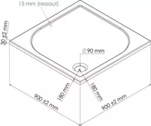 Receveur de douche extra-plat en béton de synthèse 90x90cm