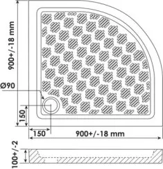 Receveur de douche quart de cercle 90 cm céramique