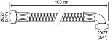 Flexible chauffage coudé 1000mm ø19 à 2 écrous tournants 20/27