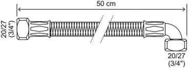 Flexible chauffage coudé 500mm ø19 à 2 écrous tournants 20/27