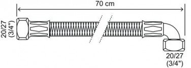 Flexible chauffage coudé 700mm ø19 à 2 écrous tournants 20/27