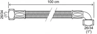 Flexible chauffage coudé 1000mm ø25 à 2 écrous tournants 26/34