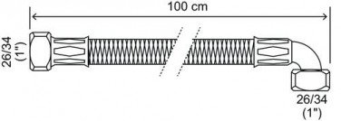 Flexible chauffage coudé 1000mm ø25 à 2 écrous tournants 26/34