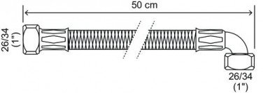 Flexible chauffage coudé 500mm ø25 à 2 écrous tournants 26/34