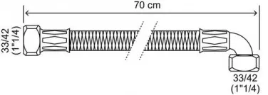 Flexible chauffage coudé 700mm ø32 à 2 écrous tournants 33/42