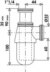 Siphon de lavabo à tube plongeur réglable laiton ø32