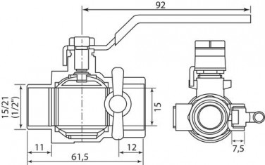 Vanne à sphère NF mâle femelle à purge 15/21 à manette plate
