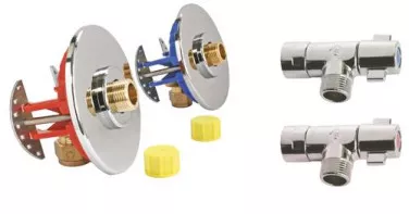 Kit FIXOPLAC sous lavabo avec robinets / Raccords coudés - PER à compression ø12 M12/17