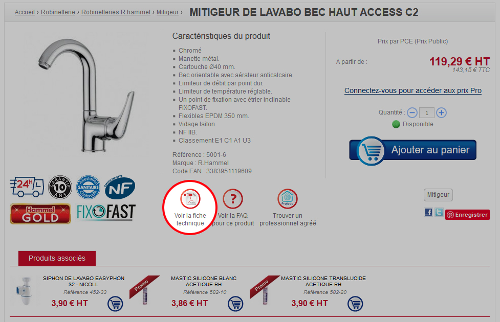 Chaque produit dispose d'une fiche technique téléchargeable.