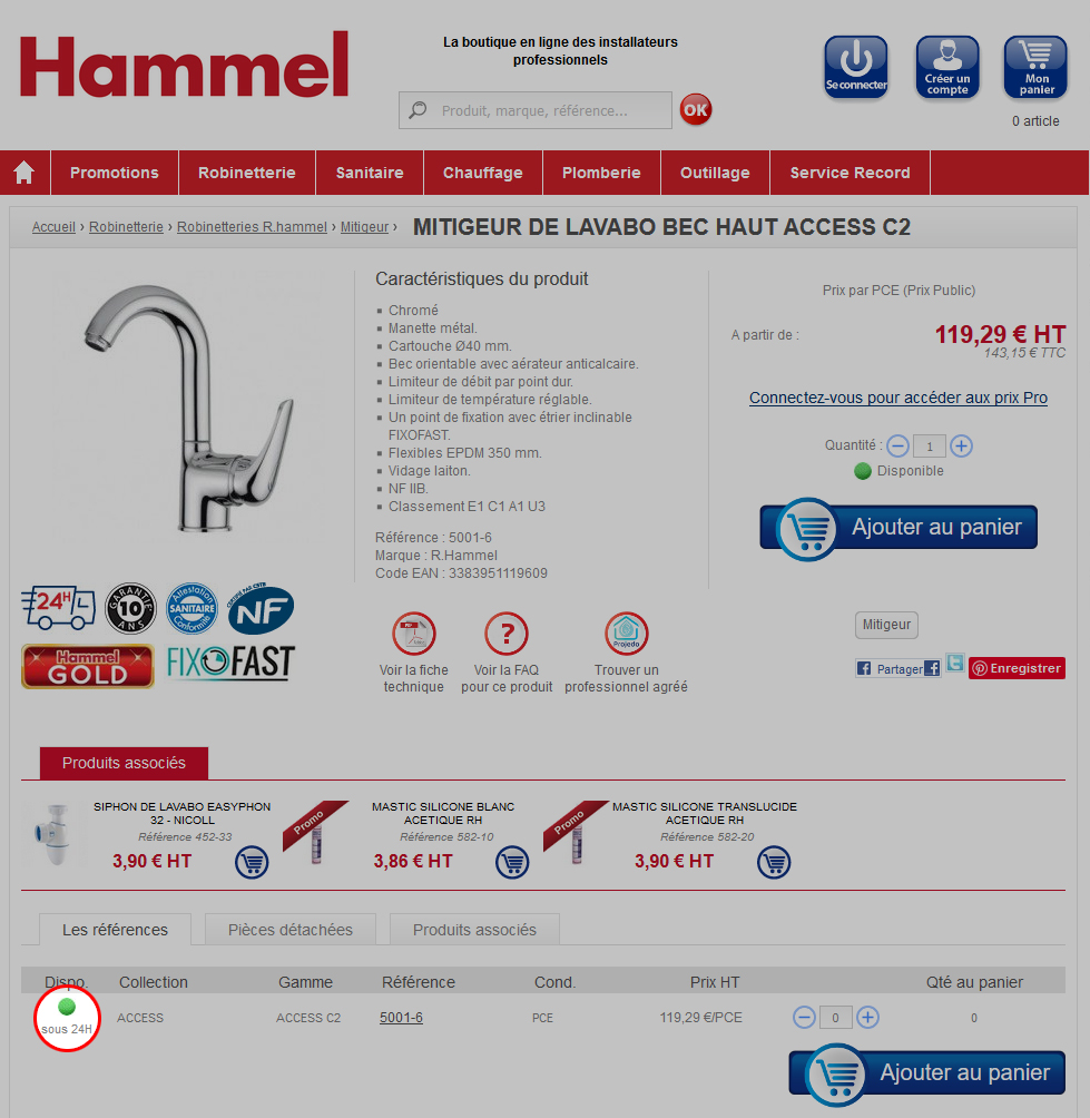 La disponibilité est visible en bas à gauche de la page.