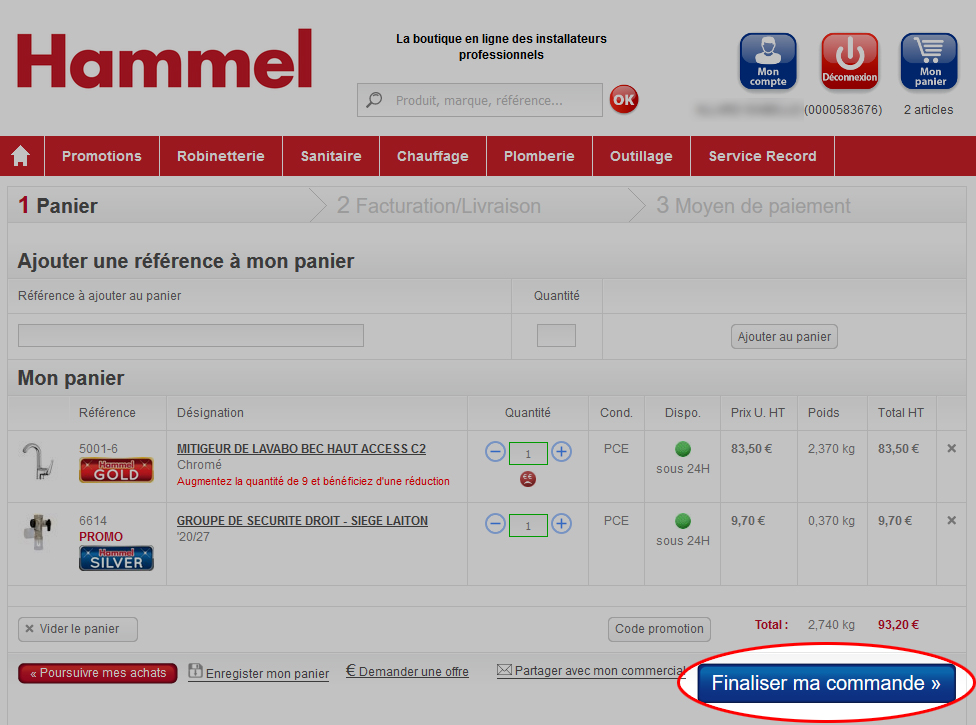 Le bouton 'Finaliser ma commande