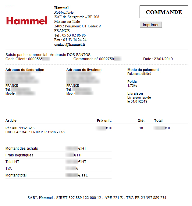 Le récapitulatif de chaque commande est disponible et imprimable facilement.