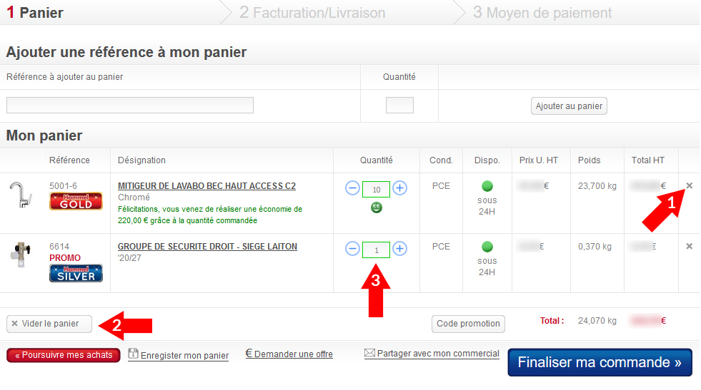 Modifiez simplement le contenu et les quantités de votre panier.