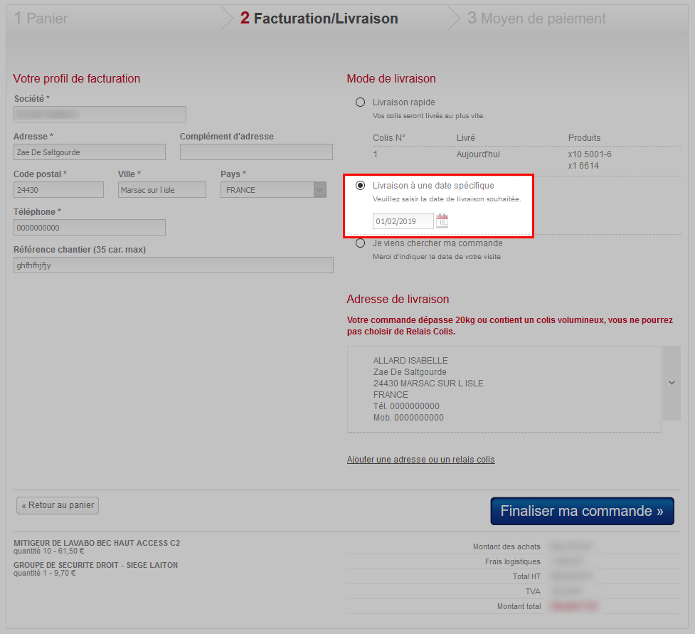 Programmez vos livraisons de commande.