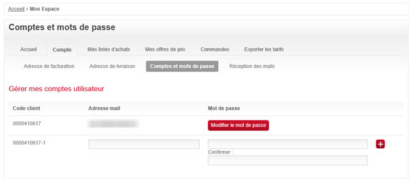 Capture d'écran de la page de changement d'email ou de mot de passe.
