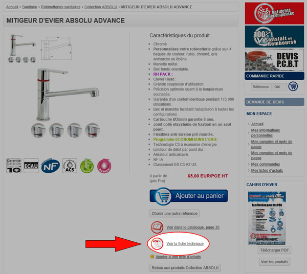 Chaque produit dispose d'une fiche technique téléchargeable.